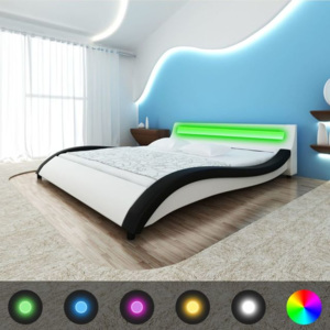 Cadru pat piele artificială Negru și alb 180 cm Bandă LED
