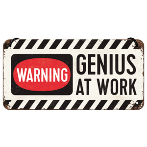 Placa metalica cu snur - Warning! Genius at Work