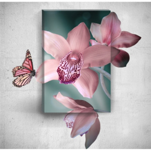 Tablou de perete 3D Mosticx Pink Butterfly With Flowers, 40 x 60 cm