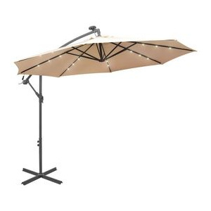 Umbrelă soare suspendată, iluminare LED, stâlp metalic 300 cm