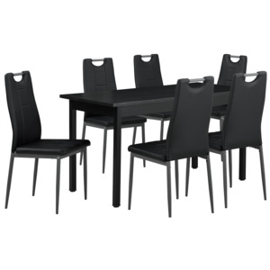 [en.casa]® Masa de bucatarie/salon eleganta (140x60) cu 6 scaune imitatie de piele - negru