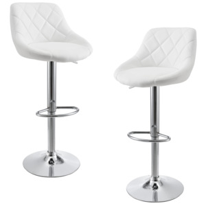 [en.casa]® 2 x scaune bar design capitonate Model 2 - fara cotiere, rotative, inaltime reglabila, imitatie piele - alb