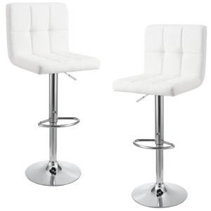 [en.casa]® 2 x scaune bar design capitonate Model 1 - fara cotiere, rotative, inaltime reglabila, imitatie piele - alb