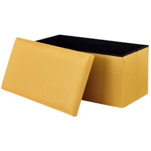 [en.casa]® Puff - scaun rabatabil Marime XXL - MDF/poliester, 76 x 38 cm, galben mustar, cu compartiment pentru depozitare