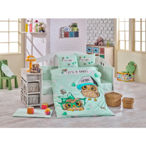 Lenjerie de pat pentru copii Poplin Hoo, 100 x 150 cm, turcoaz