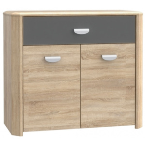 Cabinet din MDF si pal, cu 1 sertar si 2 usi "Yoper" Sonoma Oak / Grey, l94xA41xH82 cm