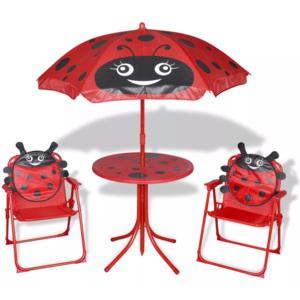 Set mobilier de exterior, cu umbrelă, pentru copii, roșu