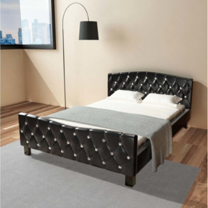Cadru de pat din piele artificială, 140 x 200 cm, negru