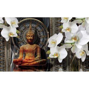 Tablou canvas: Buddha și orhidee albe (1) - 75x100 cm