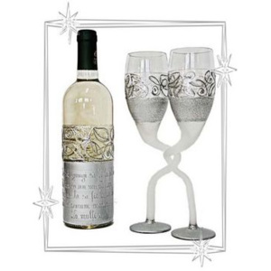 Set Sticla vin & pahare personalizate silver