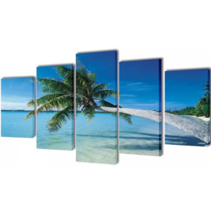 Set tablouri imprimate de pânză, plajă nisip cu palmier, 100 x 50 cm