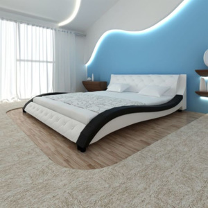 Cadru pat piele artificială (PU) 200 x 140 cm, Alb/Negru
