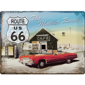 Placă metalică - Route 66 (ro?u ma?ină)