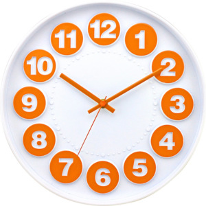 Ceas de perete: Cercuri numerice (alb-portocaliu) - 30 cm