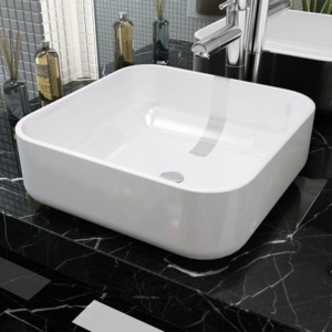 Chiuvetă de baie din ceramică, pătrată, 38 x 13,5 cm, alb