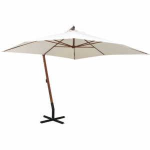 Umbrelă de soare suspendată cu stâlp lemn, 300x300 cm, alb