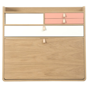 Dulap de perete din lemn de stejar, sertare roz și alb, HARTÔ Gaston, lățime 80 cm