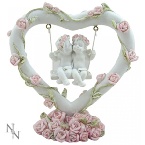 Statueta ingerasi Inima iubitoare cu trandafiri 10.5 cm