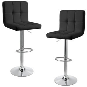 [en.casa]® 2 x scaune bar design capitonate Model 1 - fara cotiere, rotative, inaltime reglabila, imitatie piele negru