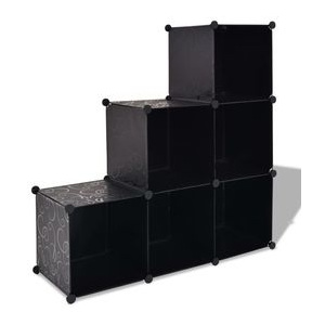 Dulap de depozitare tip cub, cu 6 compartimente, negru