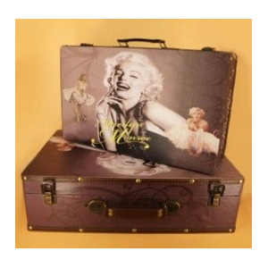 Set 2 cutii vintage tip geamantan, confectionate din lemn - Marilyn Monroe