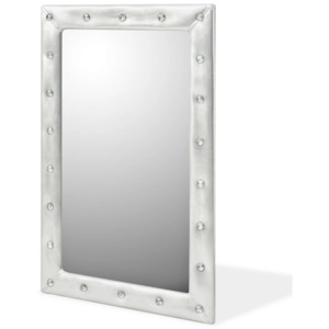 Oglindă de perete, piele artificială, 60x90 cm, argintiu lucios