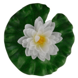 Floare de lotus artificială, în frunză, alb, pr. 20 cm