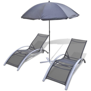 Set șezlonguri de plajă cu umbrelă din aluminiu