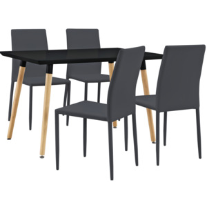 [en.casa]® Masa design de bucatarie/salon- 120 x 70 cm - cu 4 scaune imitatie piele (gri inchis)
