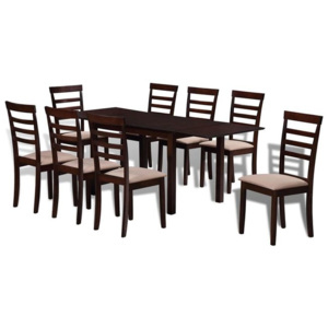 Set masă extensibilă de bucătărie cu 8 scaune, lemn masiv, maro crem