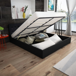 Cadru de pat cu piston gaz, piele artificială, 160x200cm, Negru