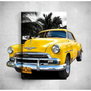 Tablou de perete 3D Mosticx Yellow Retro Car, 40 x 60 cm