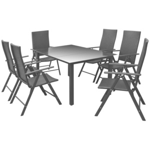 Set de masă în aer liber, 7 piese, aluminiu și poliratan