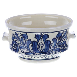 Bol cu manere ceramica traditionala albastra de Corund 15 cm