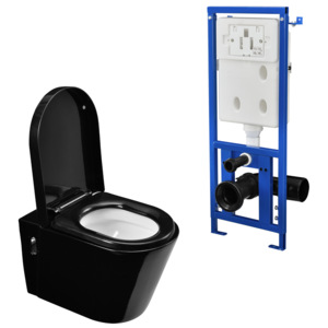 [neu.haus]® WC ceramica modern de perete - vas WC (negru) cu rezervor apa