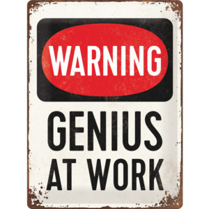 Placă metalică - Warning! Genius at Work