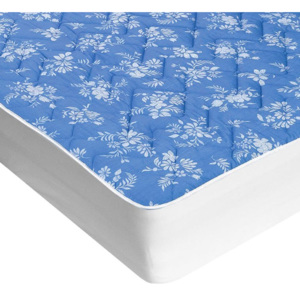 Protecție de saltea matlasată cu aloe vera albastră cu flori albe