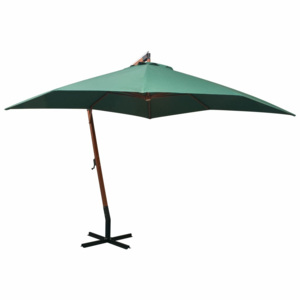 Umbrelă de soare suspendată, stâlp lemn, 300x300 cm, verde