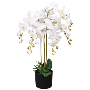 Plantă artificială orhidee cu ghiveci, 75 cm, alb