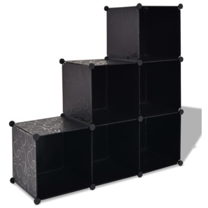 Dulap de depozitare tip cub, cu 6 compartimente, negru