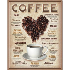 COFFEE - Heart Placă metalică, (31,5 x 40 cm)