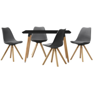[en.casa]® Masa design de bucatarie/salon neagra - 120 x 70 cm - cu 4 scaune moderne de culoare gri