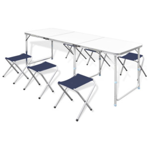 Set camping masă reglabilă și 6 scaune 180 x 60 cm
