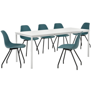[en.casa]® Masa bucatarie/salon design elegant (180x80cm) + 6 scaune turcoaz elegante / scaun bucatarie/salon