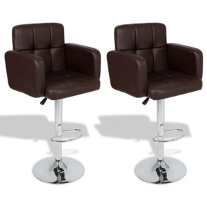 Set 2 scaune bar piele artificială rotative reglabile cu brațe, maro