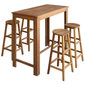 Set masă cu scaune de bar din lemn masiv de acacia, 5 piese