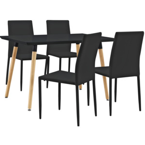 [en.casa]® Masa design de bucatarie/salon- 120 x 70 cm - cu 4 scaune imitatie piele (negru)