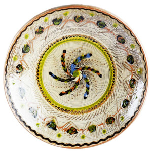 Farfurie Ceramica Horezu Model Spirala Verde Albastru 33-37 cm