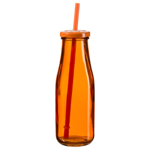 Sticlă cu capac și pai SUMMER FUN II BUNT, 440 ml, portocaliu închis