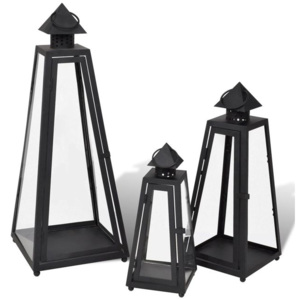 Set 3 felinare lumânări în formă de piramidă, Negru